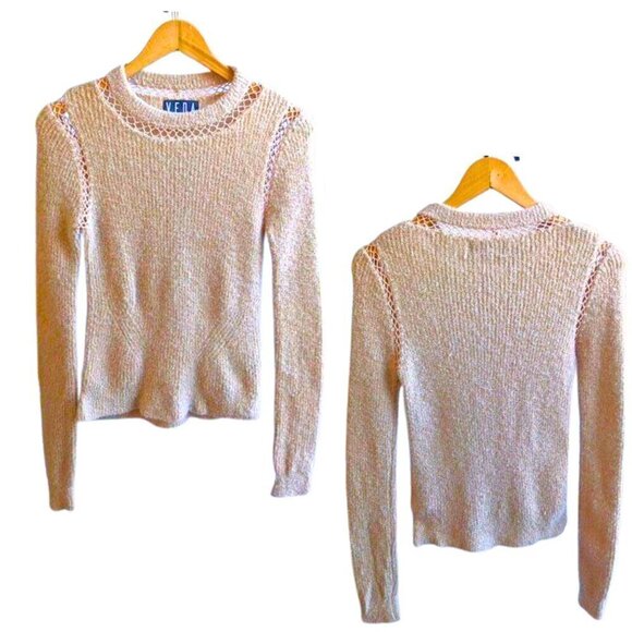 Revolve VEDA Tan Alpaca Wool Fishnet Crochet Crew Sweater Sustainable Size SP - Picture 7 of 7